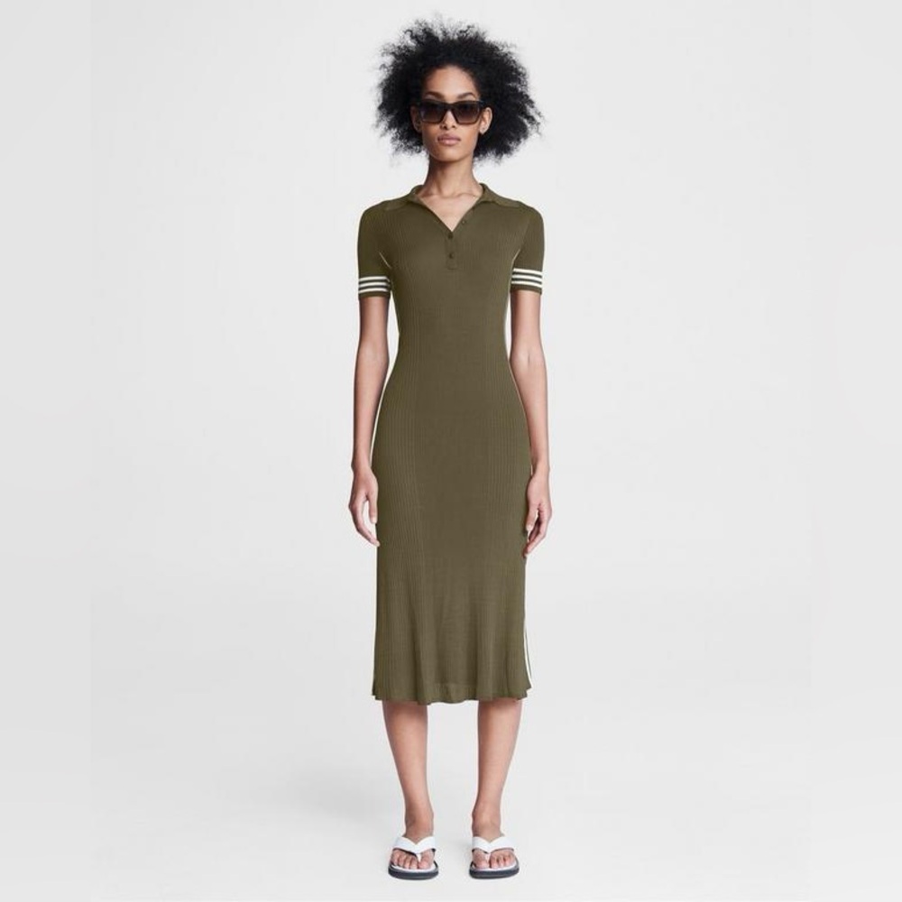 Rag and Bone Payton Midi Olive Green Polo‎ Dress size XS